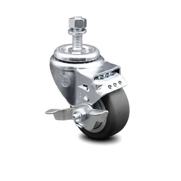 3.5 Inch Thermoplastic Rubber Swivel 1/2 Inch Threaded Stem Caster with Brake SCC